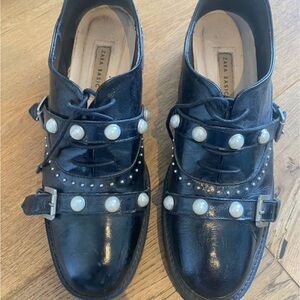 Zara Black Flats with Pearl Accents